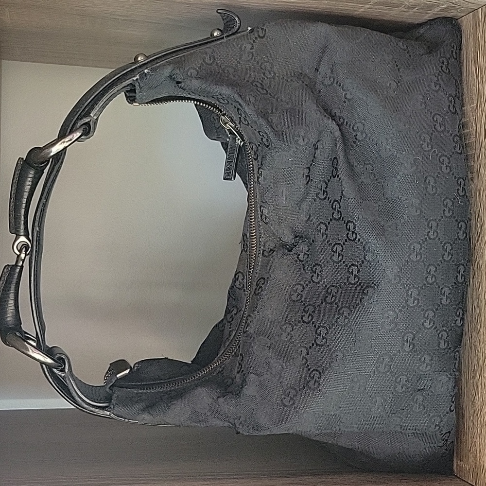 Gucci black canvas with silver hardware shoulder bag